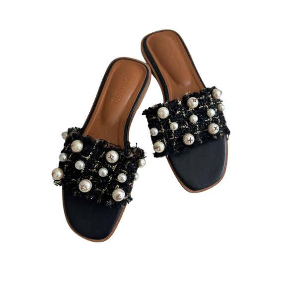 FRENCH COMFORT Black Pearl Boucle Slide Sandals Sz 38 / US 8  NEW NWOT - Picture 6 of 6